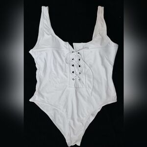 Perfect Sculpt White Slimming Lace Up One Piece Swimsuit 1X 2X